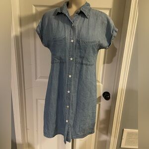 Blue and White Buttoned Midi Dress with Notched Collar by Zilcremo denim size S